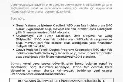 Borcu olan esnaf ve sanatkâra Hazine faiz destekli kredi kolaylığı